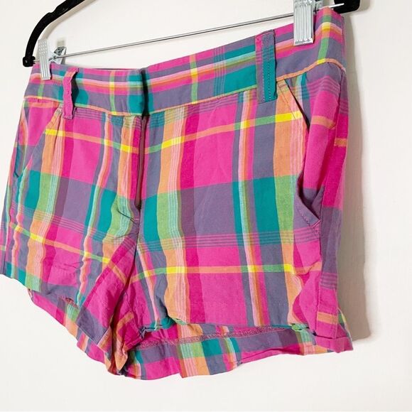 J. Crew Women’s Plaid Patchwork Madras Shorts 4 Pink Orange cotton 90s - Picture 2 of 8